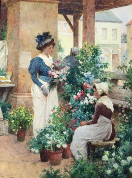 women Painting - The Flower Shop Alfred Glendening JR women
